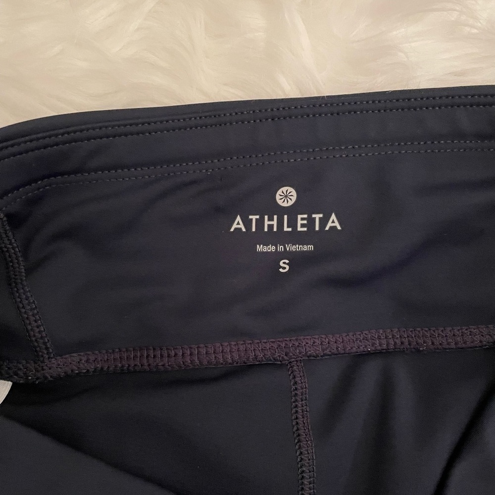 athleta capri leggings small Navy Blue grip texture white dots On Sides